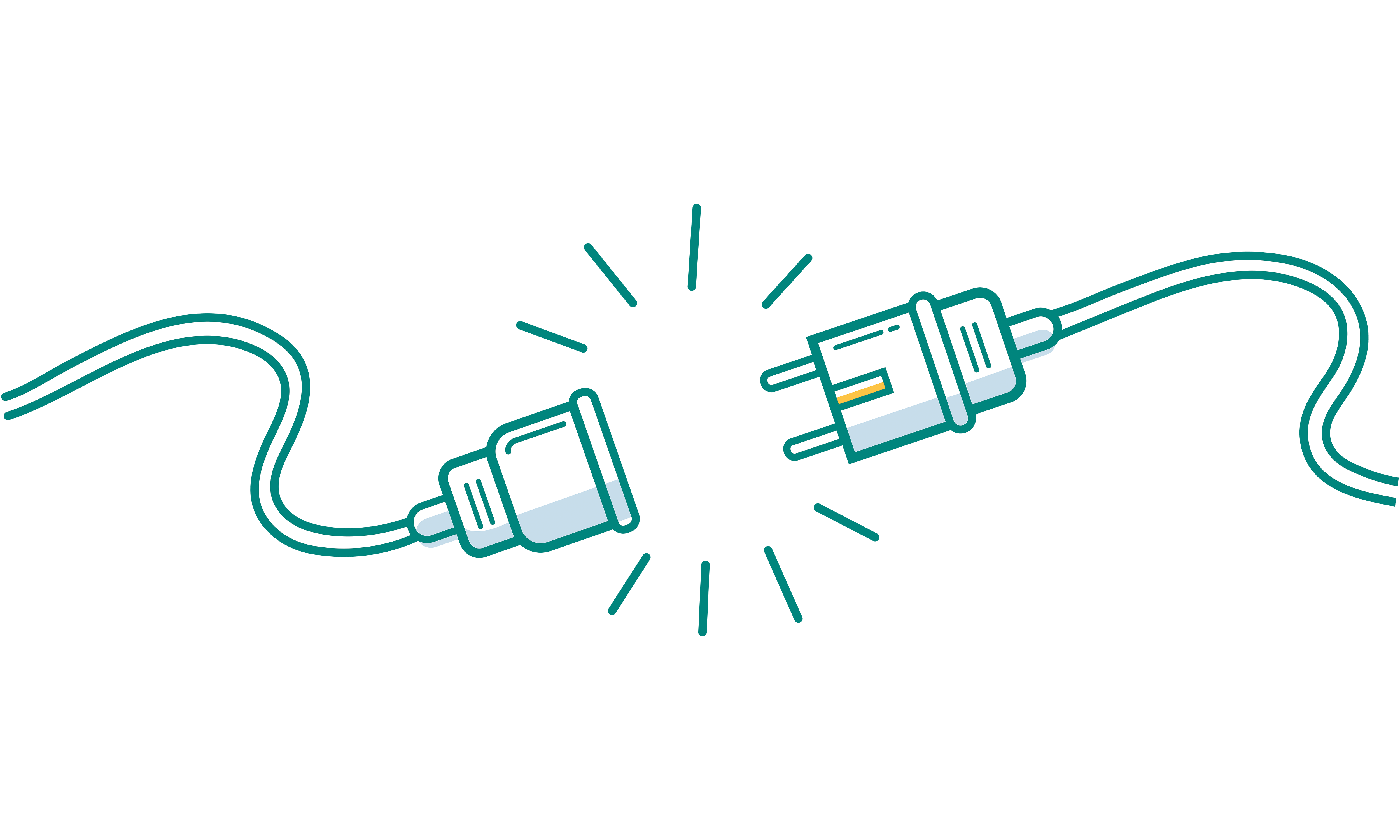 "Illustration of two electrical plugs disconnected with lines indicating separation"