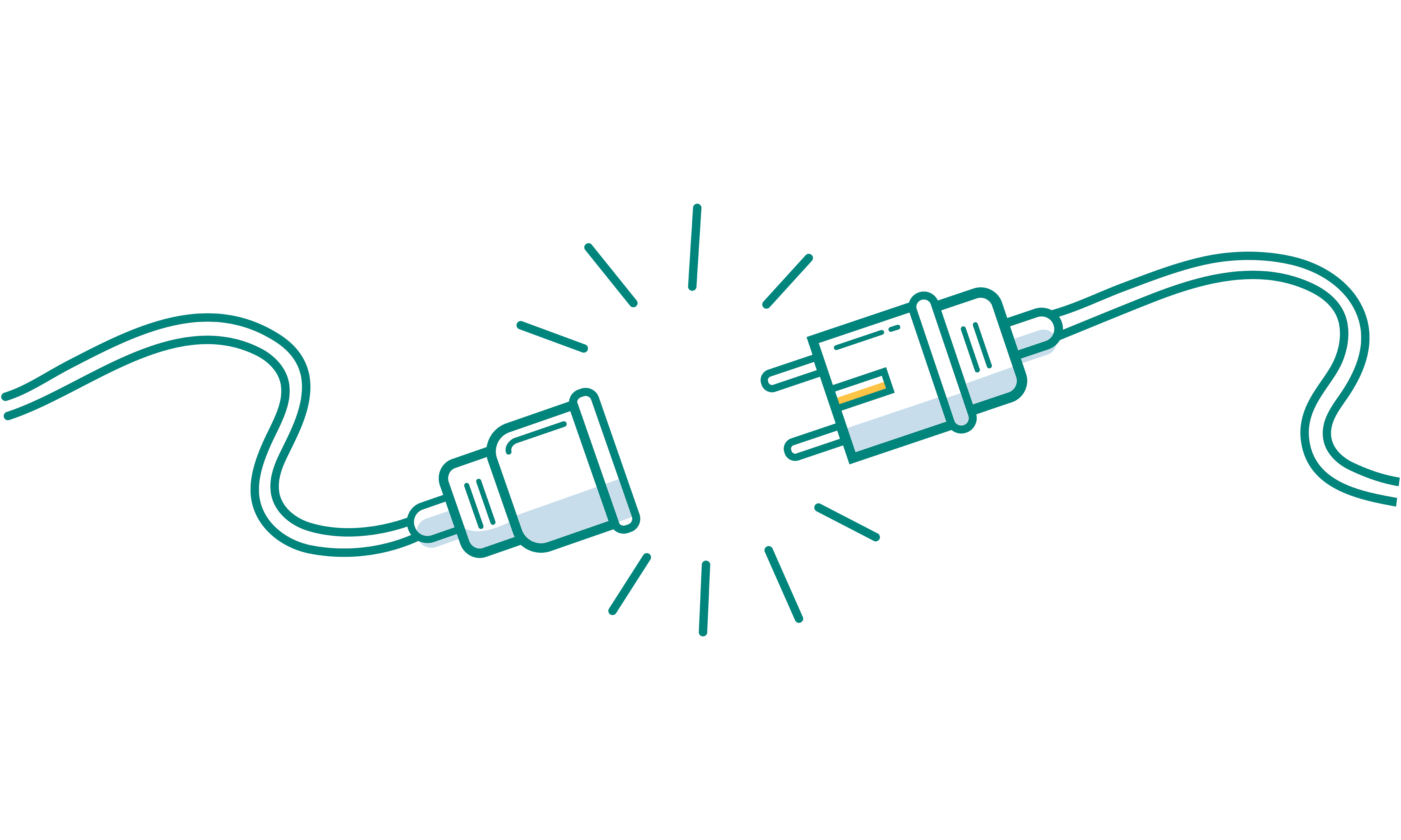 "Illustration of two electrical plugs disconnected with lines indicating separation"